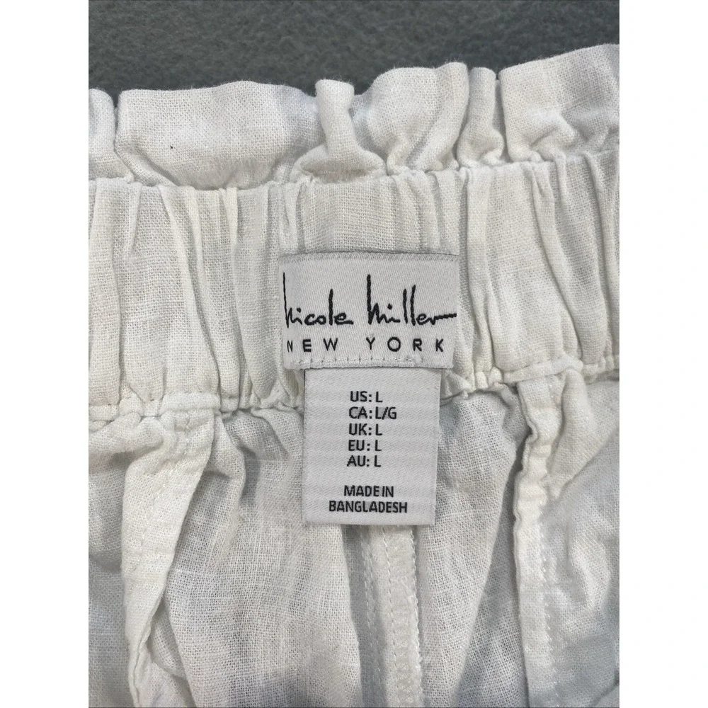 Nicole Miller Women's Belted Linen Blend Shorts Large White Beach Coastal Summer